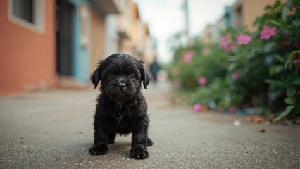 Adorable black pet thriving in the urban environment