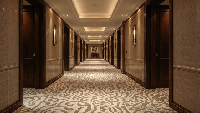 Corridor with carpet in a hospitality venue