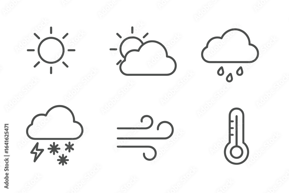 Aufkleber weather forecast line icon set. thin linear symbols for meteorology app and web ui. climate collecti