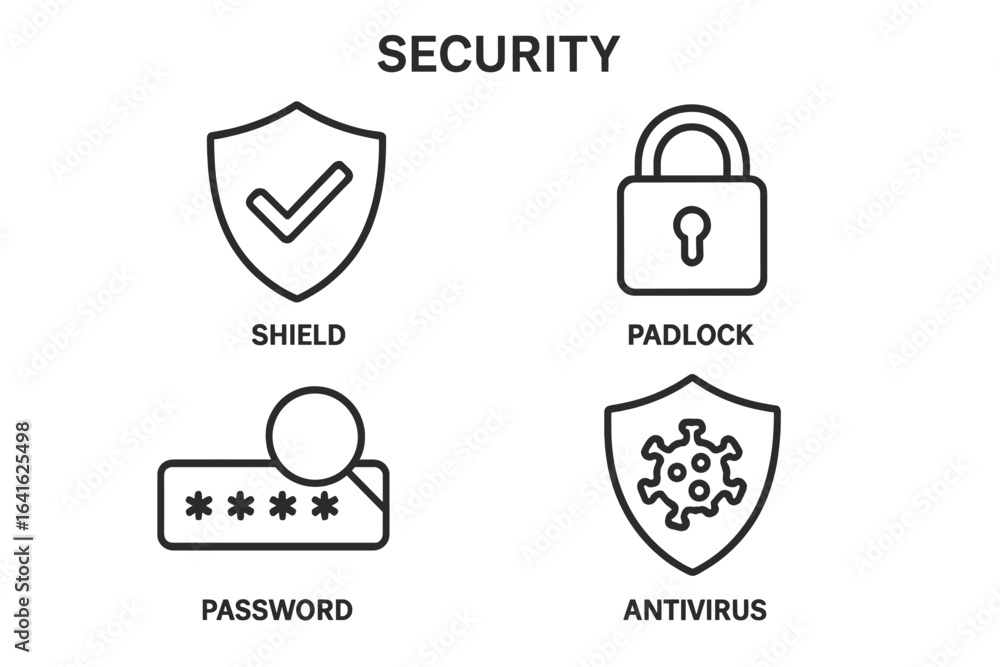Poster security icon set. vector linear icons for web and apps. cybersecurity, data protection, digital saf