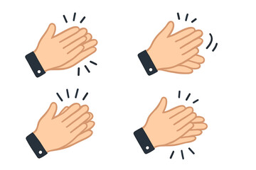 Animated vector icons set showing clapping hands gesture in linear style. Applause, celebration, success, congratulations, achievement, support, approval, teamwork, recognition, encouragement concept.
