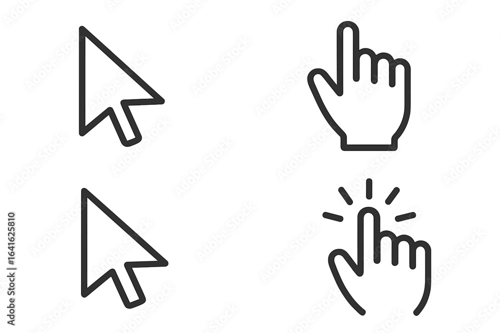 Aufkleber computer mouse cursor icon set. arrow and hand pointer symbols collection. click gesture for web des