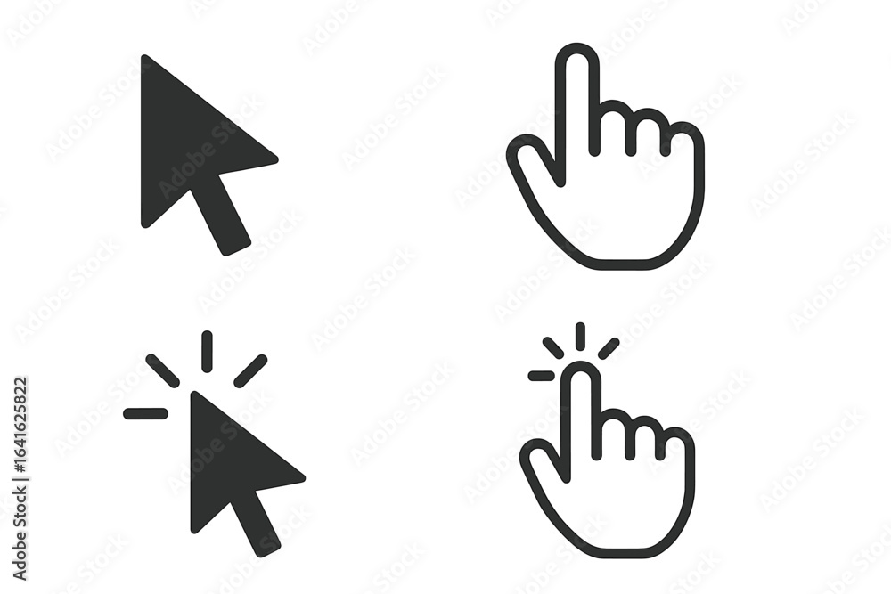 Aufkleber cursor icon set. computer mouse pointer arrow and hand clicking. click button symbol collection. web