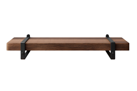Rustic wooden shelf with modern black metal brackets, perfect for stylish home decor and practical storage solutions.