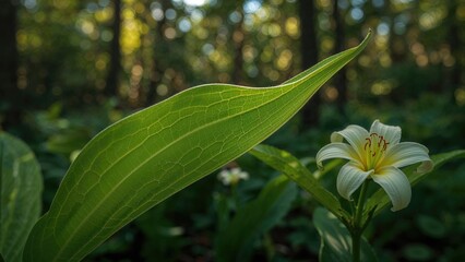 Obraz premium Macro shot of a soft green leaf belonging to a lily