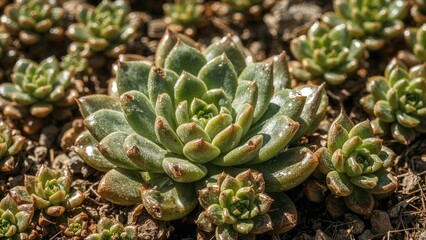 Brightly lit succulent clipping in arid conditions, colorful cactus species, water-saving plants, illuminated, drought-hardy flora, easy cultivation, living plant