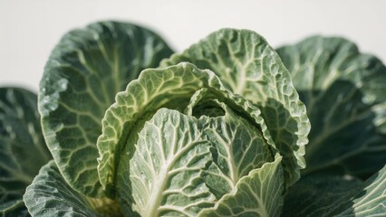 Fototapeta premium Strong depth of field, cabbage falling against white background