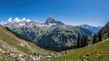 Obraz premium Scenic sight of Monte Cegnia from trail 104 to Rifugio Pian di Cengia passing Rifugio Lavaredo and Forcella Pian di Cengia in the Dolomite area
