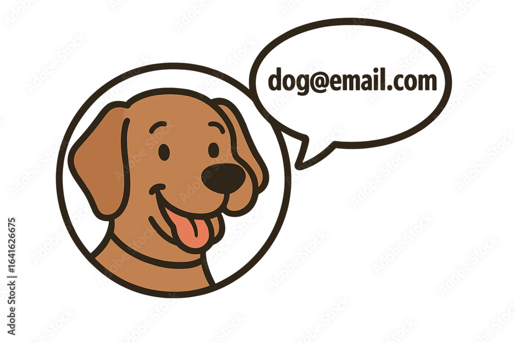 Poster vector dog character set in speech bubble with internet symbol separator between username and domain