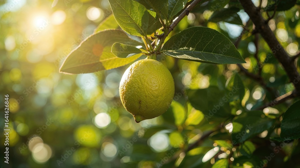 Poster fresh lime on tree branch with sun rays - great for use in displays or montages