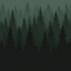 Fototapeta premium Misty Forest Illustration Background - Pine Trees, Fog, Nature