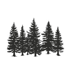 Fototapeta premium Illustration - Majestic Forest Silhouette, Trees, Nature, Woods, Evergreen, Pine, Landscape, Outdoor, Wilderness, Scenic