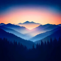 Fototapeta premium Illustration Background - Misty Mountain Sunrise Landscape