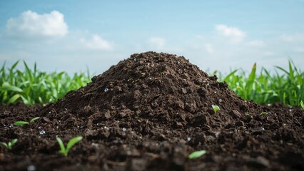 Fototapeta premium Recently Excavated Soil Mound for Horticulture and Yard Decoration, Suitable for Diverse Planting Activities