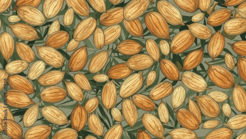Poster nutritious cedar seeds texture and pattern background in orange tones