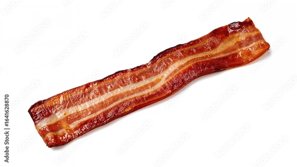 Poster raw bacon slices displayed on a plain white background