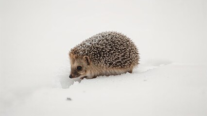 Obraz premium A small hedgehog making its way in the winter snow