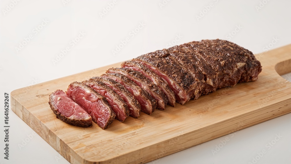 Poster jerky preparation with grass-fed flank steak slices