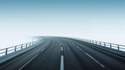 Fototapeta premium Empty overpass roadway featuring asphalt on a plain white background