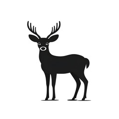 Fototapeta premium Illustration - Majestic Deer Silhouette, Wildlife, Antlers, Nature, Animal, Black, White, Forest, Woodland, Buck