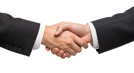 Two businessmen shaking hands in a formal agreement, isolated on transparent background