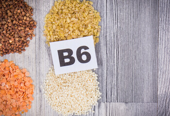 Healthy ingredients containing vitamin B6 and minerals. Nutritious eating. Place for text
