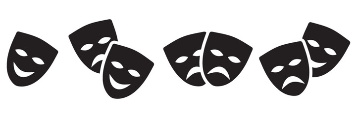 Theatre Comedy and Tragedy Mask Icon Set – Masquerade and Drama Symbols Vector Illustration