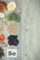Healthy food as source natural selenium and other vitamins and minerals. Place for text