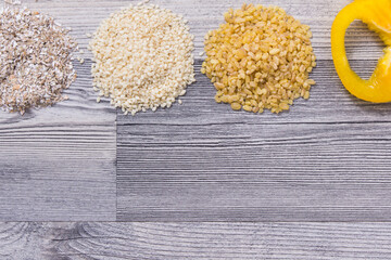 Healthy ingredients containing vitamin B6 and minerals. Nutritious eating. Place for text