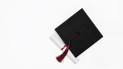 White Background Featuring Graduation Cap and Diploma