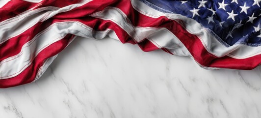 The American flag beautifully draped on a marble surface background