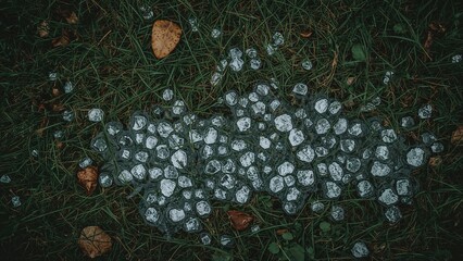 Lawn blanketed with hailstones post-storm