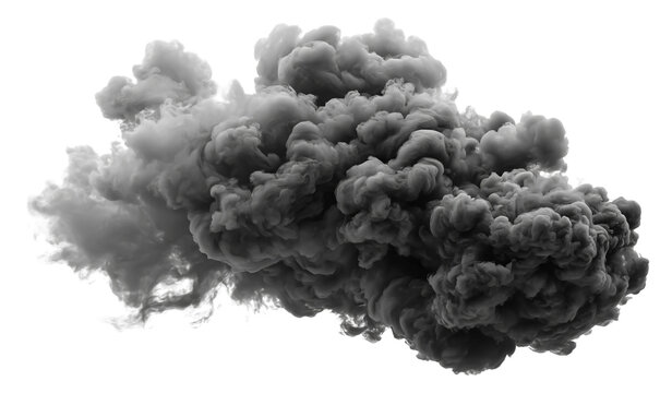 Realistic grey smoke explosion isolated on transparent background