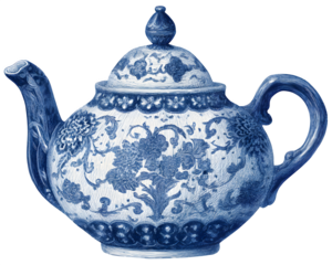 Exquisite blue and white porcelain teapot adorned with intricate floral patterns, perfect for elegant tea ceremonies or vintage decor.