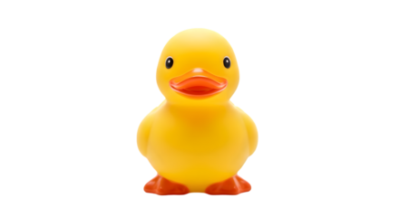 A classic yellow rubber duck toy isolated on a transparent background, perfect for bath time fun and childhood memories