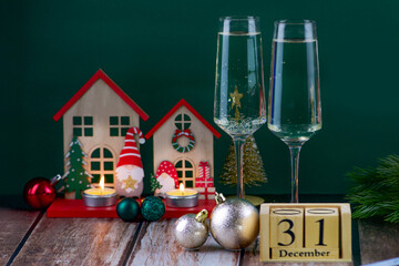 A Joyful and Festive Celebration with Beautiful Glasses and Cheerful Christmas Decorations