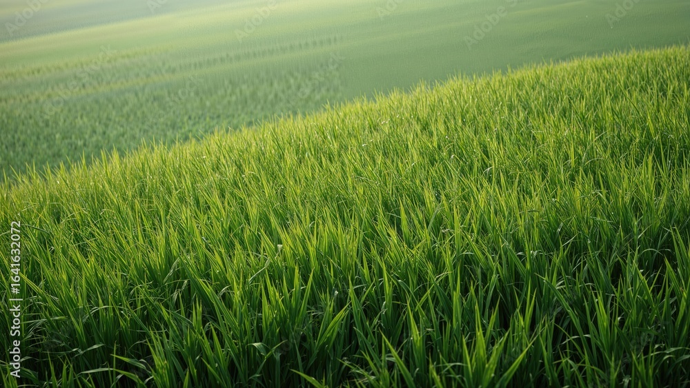Poster texture and pattern of a thriving rice field with fresh grass