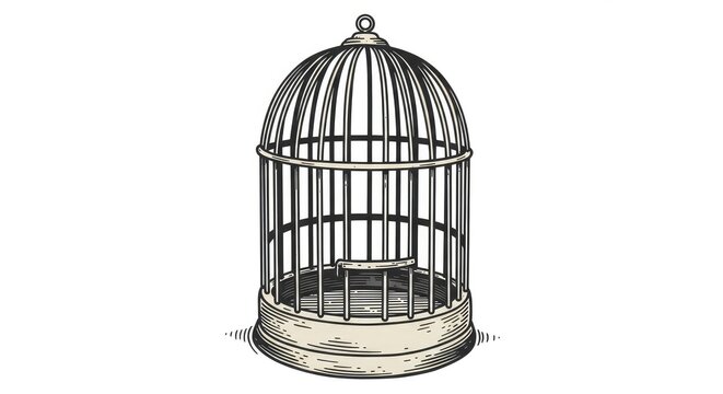 Vintage birdcage illustration evokes feelings of freedom, captivity, and escape, perfect for designs needing symbolic imagery and creative concepts