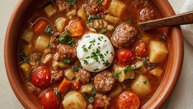 Smoked sausage and mixed vegetable broth