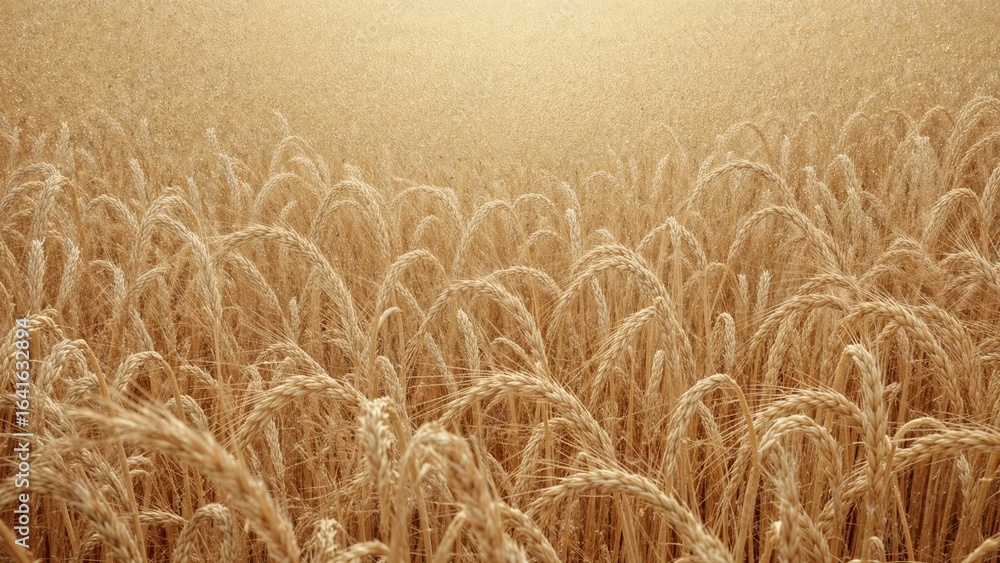 Poster golden backdrop featuring wheat stalks with ample space for text. wide view.