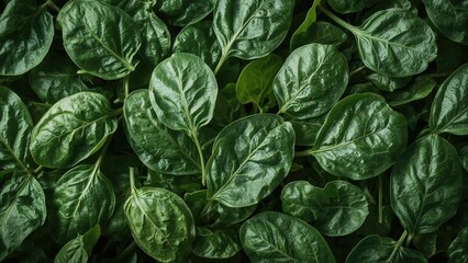 Fresh raw spinach leaves creating a nutritious organic green setting