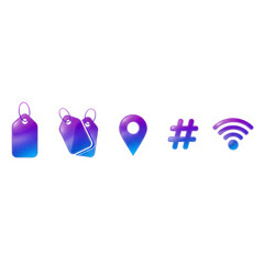 Collection of modern icons with blue and purple gradient, isolated on transparent background