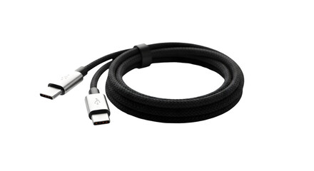 Fototapeta premium Black usb type c cable with metal connectors, isolated on transparent background