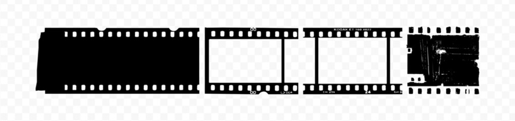Vintage filmstrip roll frame, vector photo background, old grunge movie film long strip, video or movie filmstrip overlay, transparent film frame, cinema, photograph camera film strip