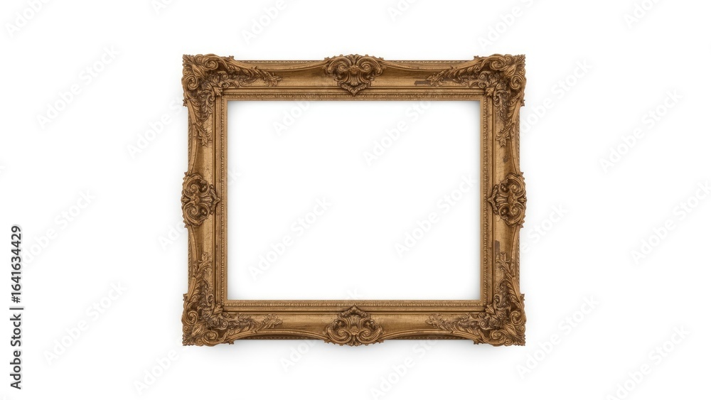 Poster wooden frame with intricate pattern set on white background