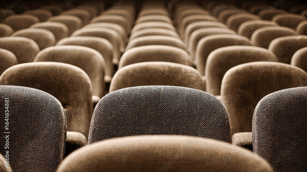 Poster Rows of Empty Seats in Theater or Auditorium, Creating a Sense of Anticipation and Nostalgia
