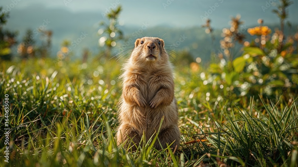 Poster amusing gopher spotted having fun in a park area