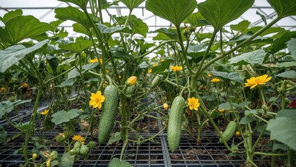 Organic vegetable cultivation with flowering cucumbers