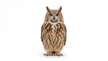 Fototapeta premium Portrait of a majestic horned owl isolated on a white surface