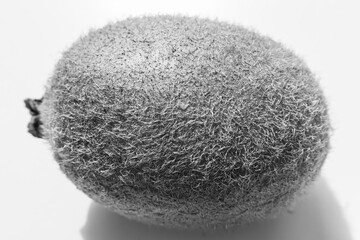 Black and white close-up of a kiwi fruit skin texture